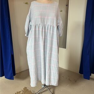 Handmade Plaid Puff Sleeve Dress